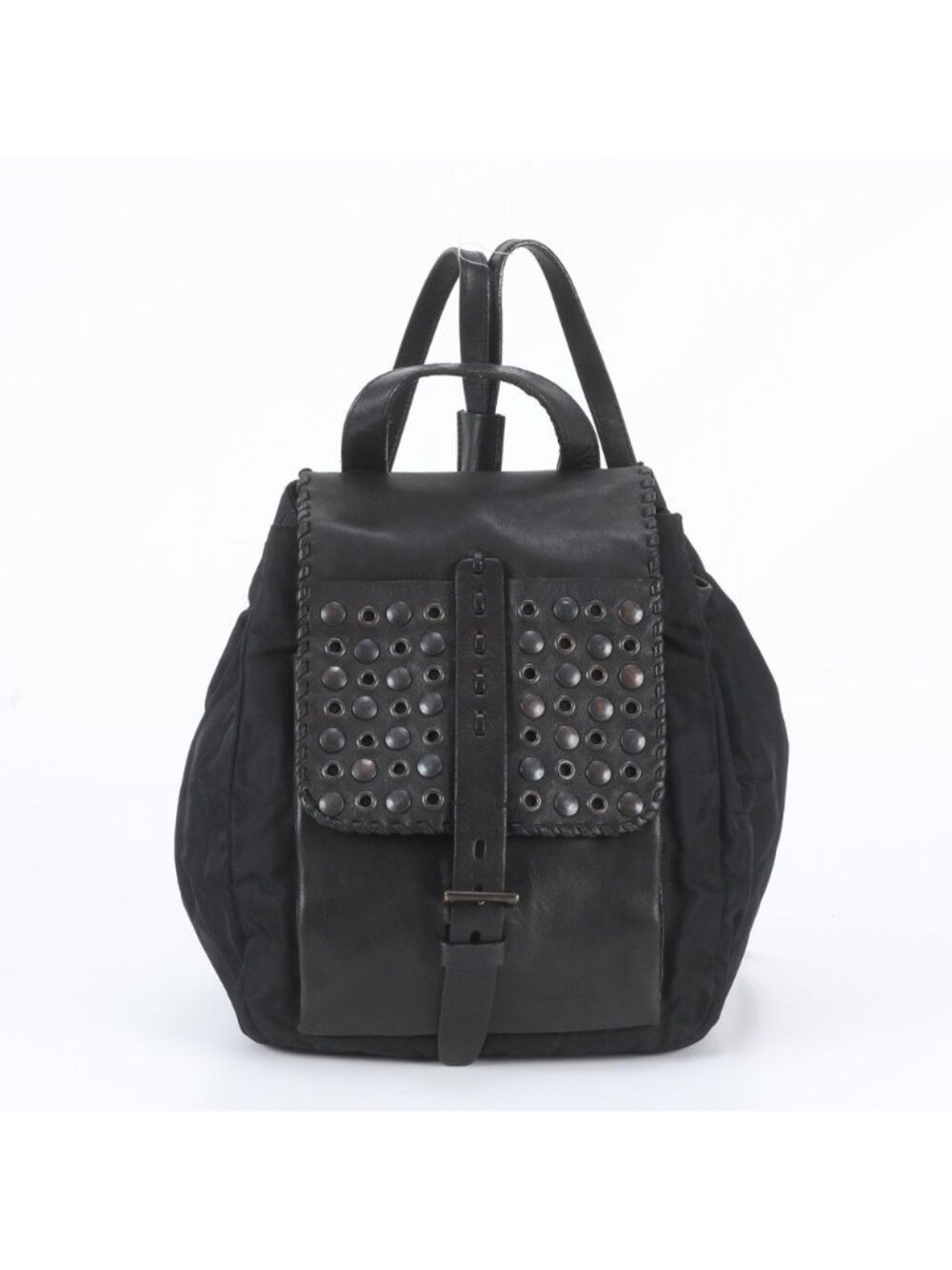 Prada Tessuto Nylon Triangle Logo Studded Leather Backpack